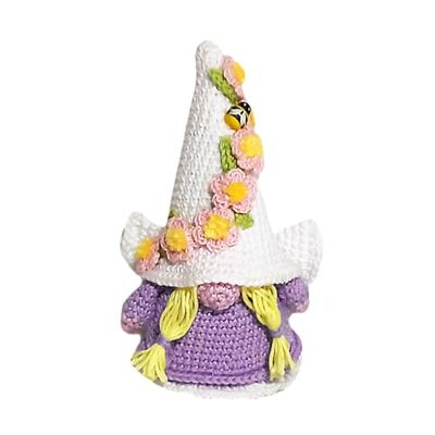 Pupazzo amigurumi ad uncinetto Gnometta angelo lilla con fiori 10x15 cm (8MG) - Made in Italy