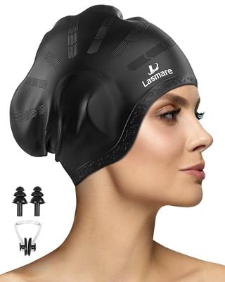 Gorro de natación de Pelo Largo para Mujeres y Hombres con protección auditiva 3D, Gorro de natación de Silicona para Cabello Largo y Corto para Mantener el Cabello seco, Gorros de natación