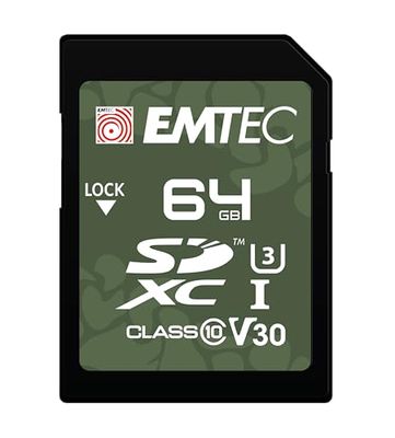 EMTEC - Carte Mémoire SD UHS-I U3 V30 Outdoor ECMSD64GXCU3OR - Résistance à l’Eau IPX7 - pour Caméra Extérieure et Drône - Vidéos Full HD, 4K UHD - 64Go/GB