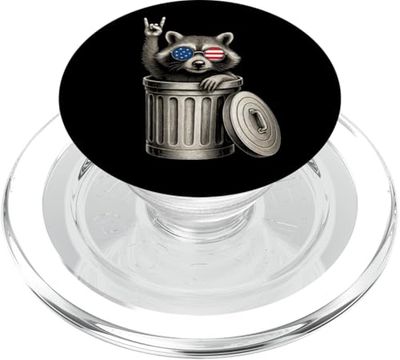Cubo de basura Mapache Lover Rock Sign US Bandera Trash Can Racoon PopSockets PopGrip para MagSafe