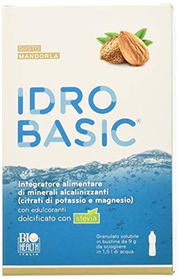 Biohealth Italia IDROBASIC di Biohealth Italia - Integratore Alimentare di Minerali Alcalinizzanti Dolcificato con Stevia, Gusto Mandorla - Confezione da 15 bustine