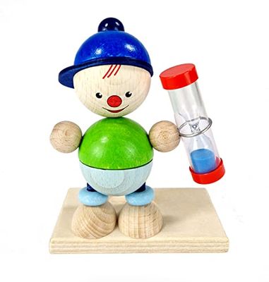 Hess Holzspielzeug 14596 - Cepillo de Dientes de Madera con Reloj de Arena de Colores, niño Luis, Hecho a Mano, para Que los niños cuiden Sus Dientes