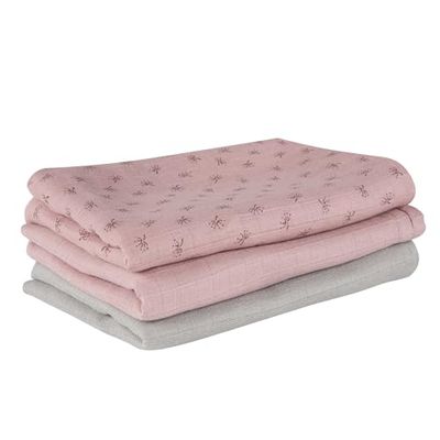 roba Conjunto de 3 Pañales de Tela Orgánicos Lil Planet - 80 x 80 cm - Reutilizable y Lavable - Muselina - Certificados GOTS y Oeko-Tex 100 - Rosa/Malva