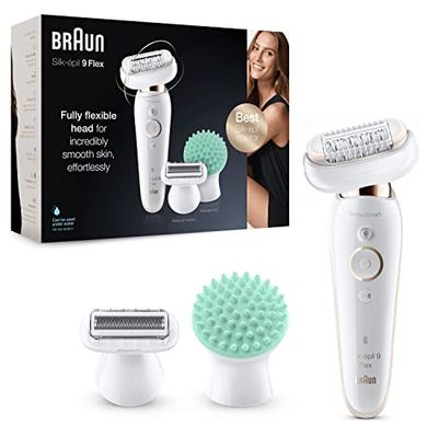 Braun Silk-épil 9 Flex Épilateur Électrique Femme avec Tête Souple pour Une Épilation Facile des Poils, Blanc/Doré, 9-020 Idée Cadeau Femme