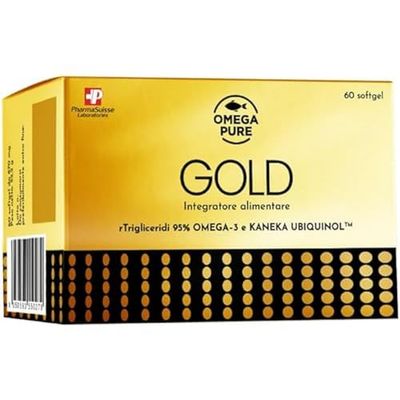 OmegaPure GOLD Integratore di Omega–3, EPA e DHA e ubichinolo - Formulato con 95% di Omega–3 in forma rTG consente un assorbimento ottimale a livello delle mucose intestinali