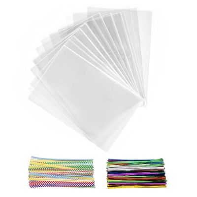 200 Pezzi Sacchetti Caramelle, 25x15 cm Sacchettini Trasparenti Buste In Cellophane con 200 Bande Metalliche Per Dolci, Biscotti, Pane, Frutta Ecc. Perfetti Per Le Feste Regalo
