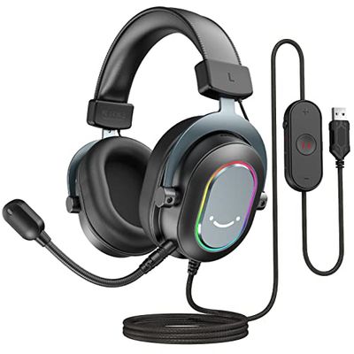 FIFINE Auriculares con Cable y Microfono, RGB Auriculares Gaming PC PS4 PS5 con 7.1 Sonido Envolvente, con 3 Modo EQ, RGB, Almohadillas Blandas para Los Oídos