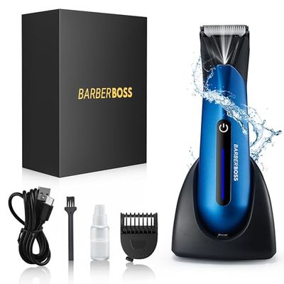 BarberBoss Body Groomer for Men - Pubic Hair Trimmer, Ball Shaver, Groin Hair Trimmer, Men's Pube Trimmer QR-2076, Blue