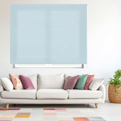 Blindecor Ara | Estore de rolo translúcido liso, azul celeste, 100 x 175 cm (largura por altura), tamanho do tecido 97 x 170 cm, estores para janelas