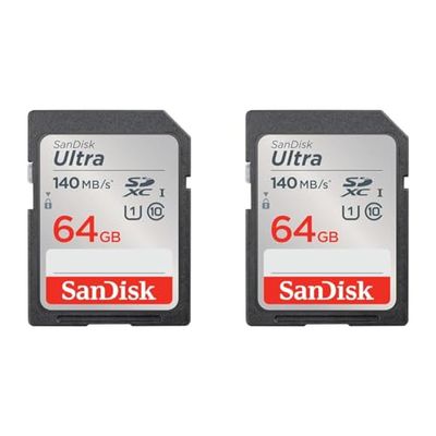 SanDisk 64GB Ultra SDXC card up to 140 MB/s with A1 App Performance UHS-I Class 10 U1 (Pack of 2)