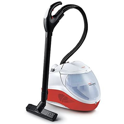 Polti Vaporetto Lecoaspira FAV50 Multifloor, Nettoyeur Vapeur et Aspirateur avec Filtre à Eau, Pression Chaudière 5 Bars, Aspiration Liquides et Poussière, 15 Accessoires Inclus, Blanc et Rouge