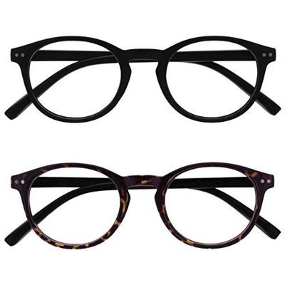 Opulize Zen Gafas de Lectura Pack de 2 Redondo Negro Mate Satinado y Marrón Oscuro Bisagras con Muelle Resistente a los Arañazos RR24-12 +3.50