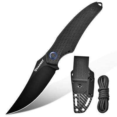HARNDS Squalo Coltello a lama fissa da esterno con fodero in kydex Lama in acciaio D2 Coltello da campeggio ideale Coltello da sopravvivenza Premium Coltello da boscaglia (Nero - Nero Titanio)