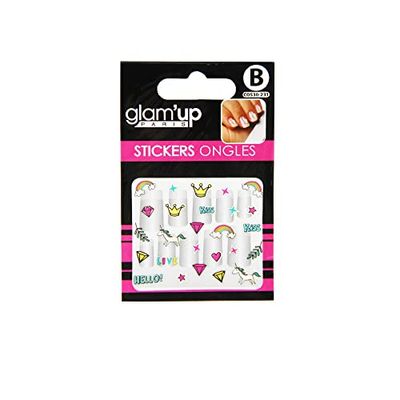 Glam'Up Paris - Stickers pour Nail Art - Autocollants Nail Art pour Décoration Ongles - Nail Art Design Manucure - Facile à Utiliser - N°30-231 - Licornes et Couronnes