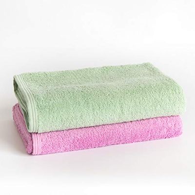 Sancarlos - Set van 2 Ocean Duo badhanddoeken, roze kauwgom en groen, 100% katoen, 550 g/m2