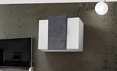 HOMEMANIA Pensile Coro - con Ante, Ripiani - per Soggiorno, Cucina, Bagno, Ufficio - Bianco, Antracite in Legno, 90 x 38 x 65,5 cm