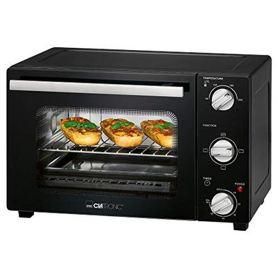 Clatronic MBG 3726 - Forno multifunzione, 20 litri, riscaldamento superiore e inferiore, timer da 60 minuti con segnale finale, colore: Nero