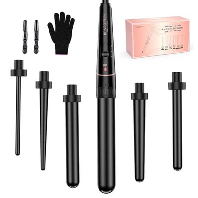 Set de Fer à Boucler pour Cheveux, BESTOPE PRO 6 en 1 Boucleur a Cheveux (10-32mm), Chauffage Rapide (30s), 2 Températures pour Tous les Types de Cheveux, Extinction Automatique en 60min