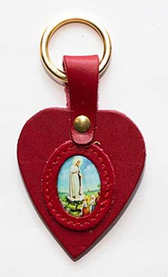 Adriatica Leren Sleutelhanger in lederen hart, hars afbeelding "Madonna di Fatima", Pack van 3, wit,