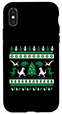 Custodia per iPhone X/XS Dinosauro Brutto Maglione di Natale Bambino Dinosauro Amante Natale