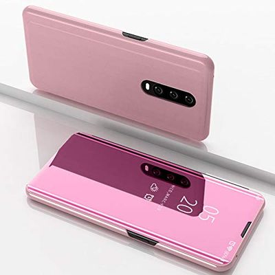 Custodia® Espejo Chapado Transparente View Stand Función Flip Funda para OPPO RX17 Pro (Oro Rosa)