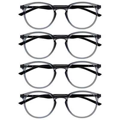 Opulize Met 4 Pack Grey Black Reading Glasses Large Round Mens Womens Spring Hinges RRRR60-7 +2.00