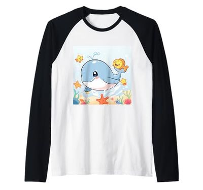 Baby Whale Splash Party – Kid‘s Illustration Raglan Baseball Tee