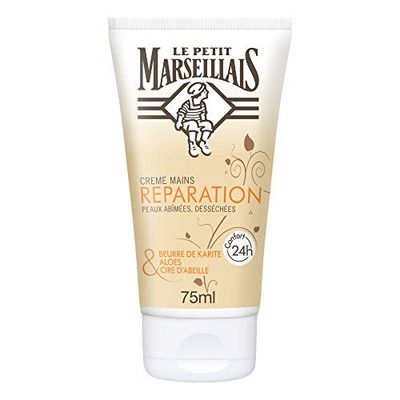 Le Petit Marseillais, Crema Mani Riparazione Pelle Danneggiata e Secca (tubo da 75 ml) - Crema riparatrice al burro di karitè, aloe e cera d'api - Cura delle mani comfort 24 ore