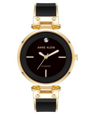 Anne Klein AK/1414 - Relógio de pulso com mostrador de diamantes autênticos para mulher, Preto, AK/1414BKGB