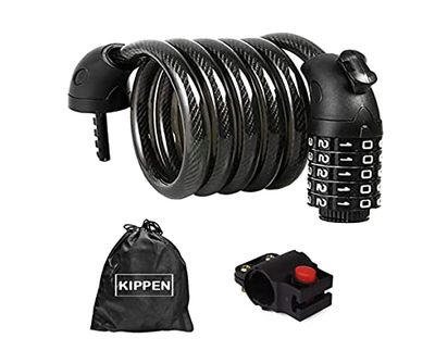 kippen 2012A – Cordón de combinación de 5 dígitos para bicicleta, longitud 180 cm, negro