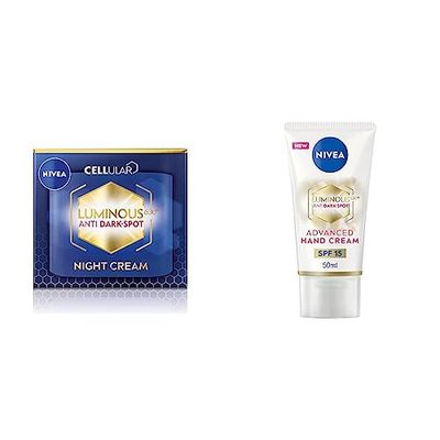 NIVEA Cellular LUMINOUS 630 Anti-Dark Spot Even Tone Night Cream (50ml), Hydrating Face Cream for Women, Recharges Skin and Reduces the Appearance of Dark Spots & Hand Cream, Clear, 50 ml (Pack of 1)