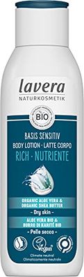 lavera basis sensitiv Body Lotion Rich - Natural Cosmetics - vegan - Organic Aloe Vera & Organic Shea Butter - certified - 250ml, white