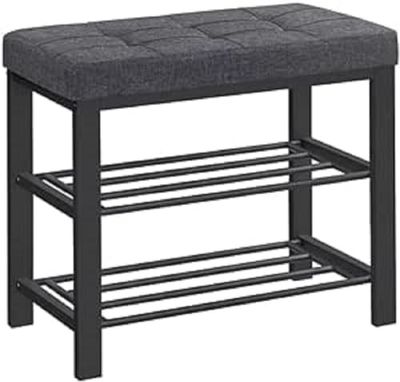 SONGMICS LBS576B01 Bank, 3-laags schoenenrek voor entree, opbergorganizer met schuimbekleding, linnen, metalen frame, voor woonkamer, hal, 31 x 60 x 49 cm, donkergrijs en zwart