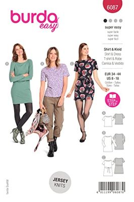 Burda Style B6087 - Cartamodello per maglietta, tunica o vestito da donna