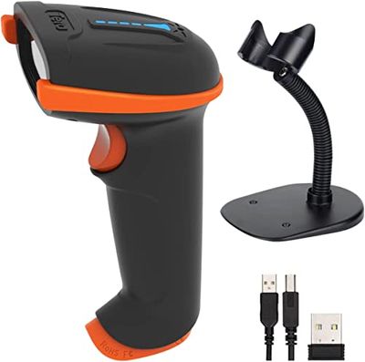 Tera Escáner de código de barras inalámbrico 2D 2.4GHz inalámbrico y USB 2.0 con cable 2D QR código de barras escáner inalámbrico CMOS lector de código de barras para pantalla de computadora de pago móvil 2D lector QR con soporte, D5100-Z