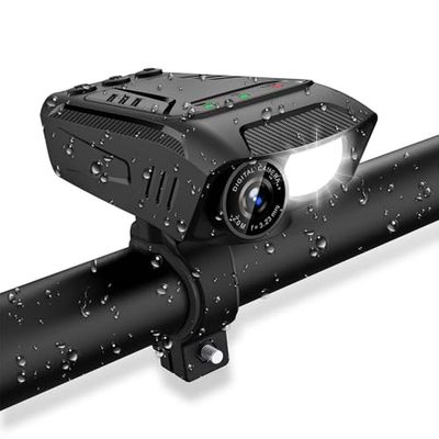 Nedis 3-in-1 Full HD Cycling Camera with Bike LED Head Light & Horn, 1080p 2MP, 600lm Night Mode, Waterproof, USB-C, 10hr Battery, MicroSD Slot – Black