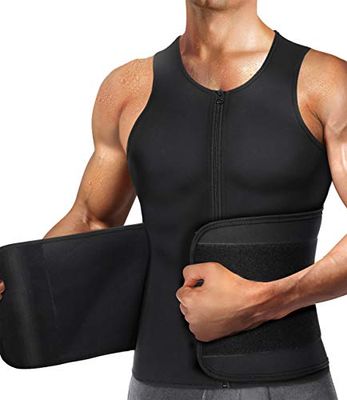 TAILONG Herren Hot Sweat Vest Neopren Sauna Anzug Taille Trainer Reißverschluss Body Shaper mit verstellbarem Workout Tank Top - Schwarz - XX-Large