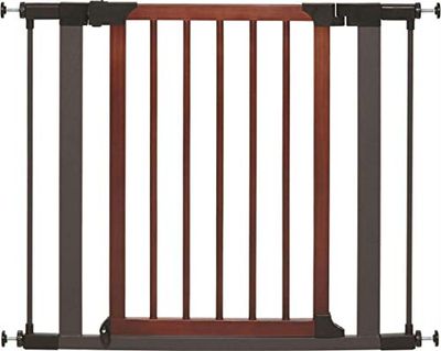 MidWest Homes for Pets Steel Pet Gate w/ Textured Graphite Frame & Decorative Wood Door, 73.66H x 71.12-96.52W Centimeters; Decorative Wood; Model 2929SG-WD