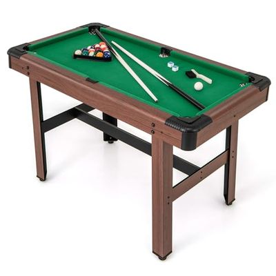 FANTASK Tavolo da biliardo, tavolo da biliardo in legno con accessori, tavolo da piscina con 2 stecche, 2 gessetti, triangolo e spazzola, gioco da biliardo per bambini e adulti, 122 x 61 x 76 cm