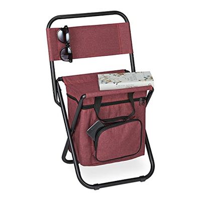 Relaxdays campingkruk met tasje, vouwbaar, met leuning, camping, tuin, draagbaar visstoel, HBD 60x35x35 cm, rood