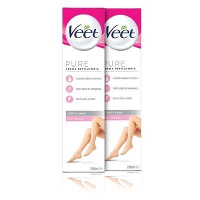 Veet Hair Removal Cream for Legs, Arms, Armpits and Bikini Area, 2 Packs of 200 ml