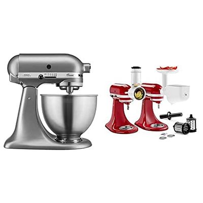 KitchenAid 5K45SSESL Robot de Cocina 4.3 L + KitchenAid 5KSM2FPPC Kit de Accesorios OMNIFOOD (5KSMFGA + 5KSMFVSP + 5KSMVSA), Acero