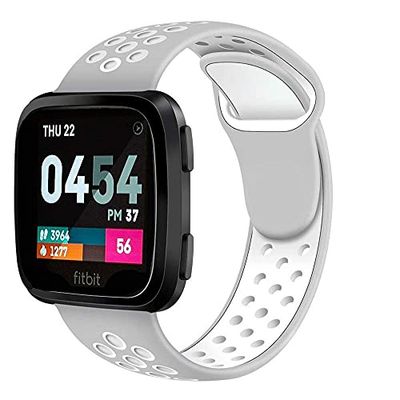 Vervangende armband voor Fitbit Versa/Versa Lite, zachte en ademende siliconen, verschillende kleuren voor heren, dames, grijs + wit (groot)