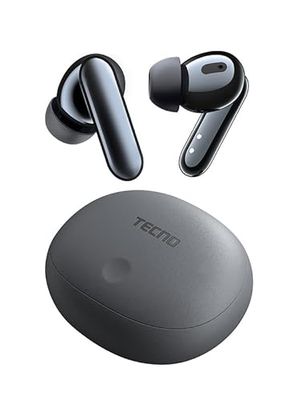 TECNO TRUE 1 Brusreducerande TWS-öronsnäcka med djup bas, 45 timmars speltid, IPX5-resistent och bärbart batterifack, grå