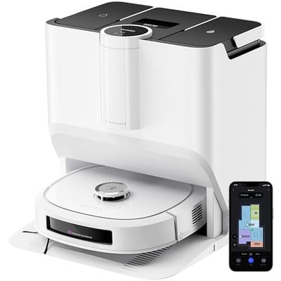 EUREKA J20 Robot Aspirateur Laveur Serpillière à Chenille 17 N, 6000mAh Aspirateur Robot Laveur avec Station Autonettoyante, 8000 Pa, Détection de Tapis, AI Détection d'obstacles, Commande Vocale