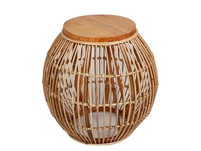 MESA REDDA RATTAN TAPA MADERA