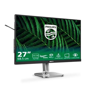 Philips 27B2G5200 - Moniteur Full HD 27 Pouces, réglable en Hauteur, Haut-parleurs, Adaptive Sync (1920x1080, 75 Hz, 1x D-Sub, 1x HDMI 1.4, 1x DisplayPort 1.2, Hub USB) foncé/Gris