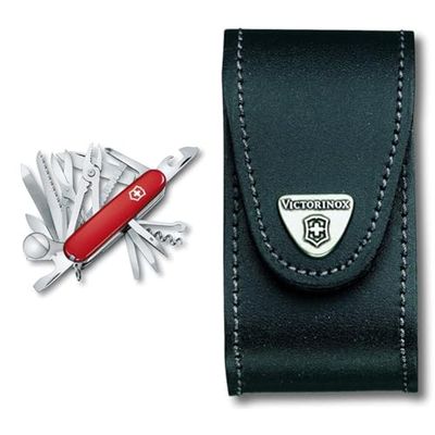 Victorinox SwissChamp Navaja Swiss Champ, ROJA 16795, Rojo, Acero Inoxidable, 91mm + V4.0521.3B1 Funda Piel, Negro, S