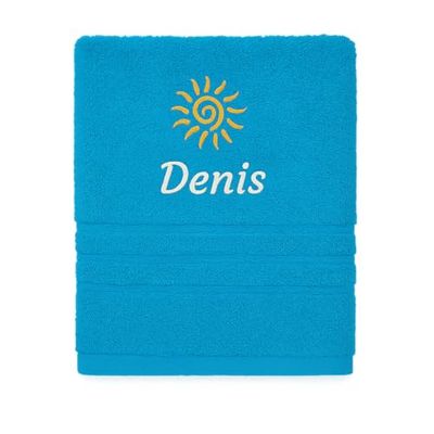Asciugamano personalizzato con nome splendidamente ricamato Asciugamano da bagno Asciugamano in cotone 100% Asciugamano da bagno con nome (140 x 70 cm, Sole)