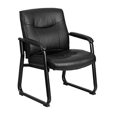 Flash Furniture HERCULES Serie Groot en Hoog Beoordeeld Lederen Executive Side Receptie Stoel met Slee Base, Metaal, Zwart, 75,56 x 62,87 x 44,45 cm